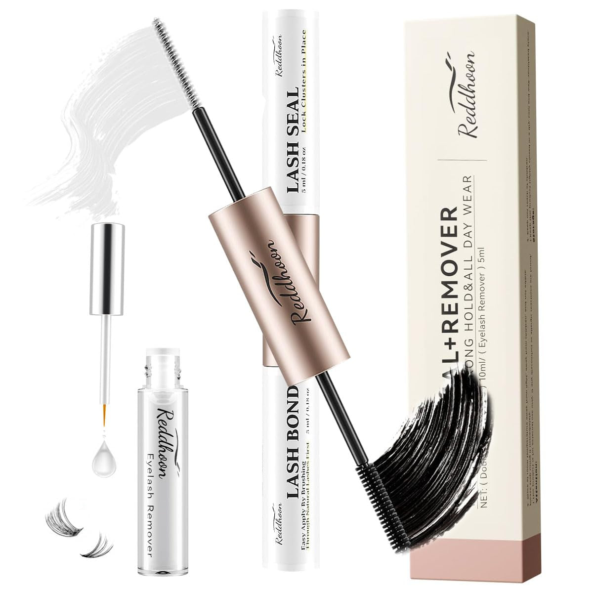 2 Pcs Lash Clusters Bond and Seal with 5Ml Cluster Eyelashes Remover Kit, Eyelash Extension Bond and Seal, Lash Bond and Seal Waterproof (Bond+Seal+Remover)
