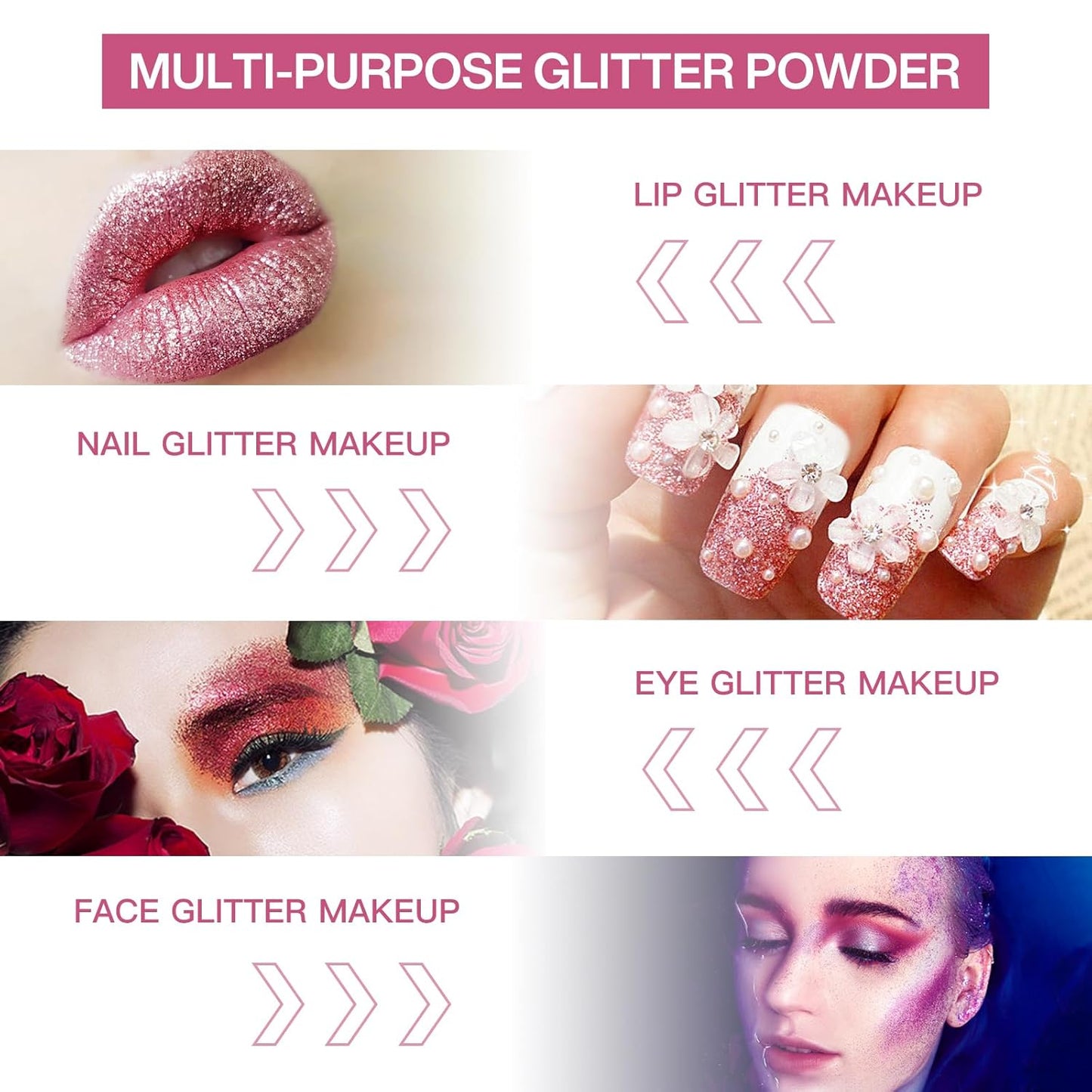 4 Colors Glitter Lip Kit - Shiny Diamond and Metallic Glitter Lipstick Gloss Pigment Powder, Waterproof & Long Lasting Shimmer Lip Makeup Set for Women (Set a Warm Color)