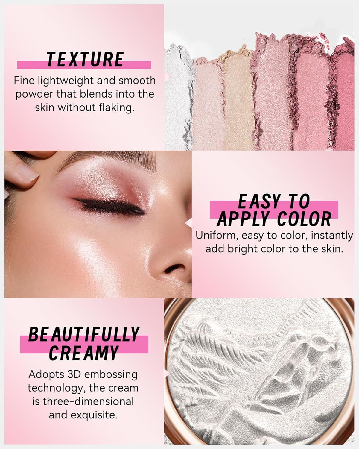 Baked Highlighter Blush Powder Palette-2-In-1 Blush Highlighter Face Makeup, Sheer Shimmer Rose Pink Highlighting Palette for Face Eye Cheeks,Mother'S Day Makeup Gift for Women, 0.38 Oz-Rose Glow