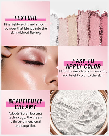 Baked Highlighter Blush Powder Palette-2-In-1 Blush Highlighter Face Makeup, Sheer Shimmer Rose Pink Highlighting Palette for Face Eye Cheeks,Mother'S Day Makeup Gift for Women, 0.38 Oz-Rose Glow