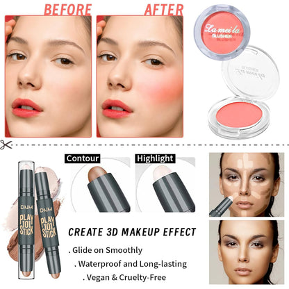 Makeup Set for Girls & Women, Full Face Kit, Travel Kit, Present Set, Eyeshadow, Foundation, Blusher, Eyeliner, Lip Gloss, Makeup Brushes & Sponge Bag