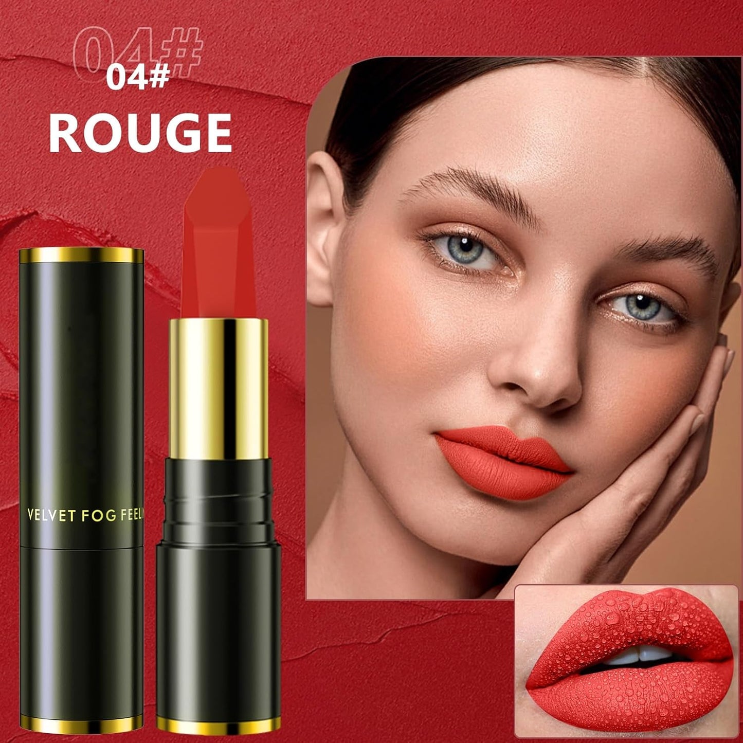 2 Pcs Matte Lipstick,Velvet Matte Lip Sticks,Red Velvet Lipstick,Smudge Proof Long Lasting Lipstick,Waterproof Non-Stick Cup Lip Stain for Women Girls(Retro Red + Rouge)