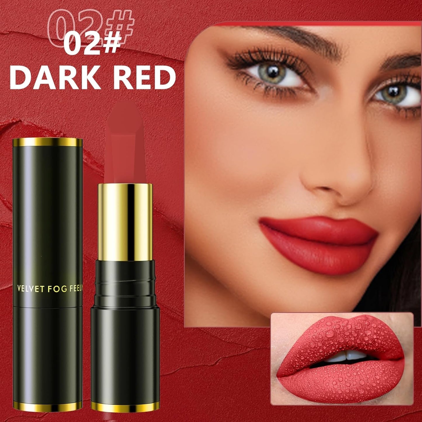 2 Pcs Matte Lipstick,Velvet Matte Lip Sticks,Red Velvet Lipstick,Smudge Proof Long Lasting Lipstick,Waterproof Non-Stick Cup Lip Stain for Women Girls(Retro Red + Rouge)