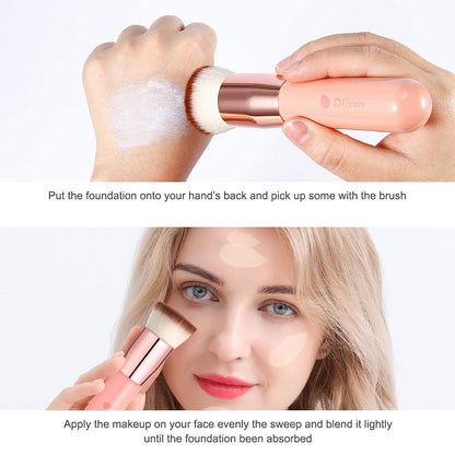 Self Tanner Brush Kabuki Foundation Brush for Liquid Makeup Flat Top Professional Stick Buffing Blending Mineral Powder Large Makeup Face Brush, Pink