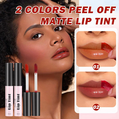 2 Colors Peel off Lip Stain Peel off Lip Tint Stain Matte Lip Tattoo Peel off Long Lasting Waterproof Lip Peel off Stain Non-Stick Cup Peel off Lip Stain (01+02)