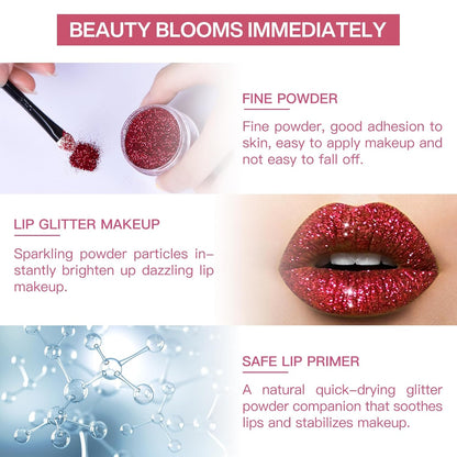 4 Colors Glitter Lip Kit - Shiny Diamond and Metallic Glitter Lipstick Gloss Pigment Powder, Waterproof & Long Lasting Shimmer Lip Makeup Set for Women (Set a Warm Color)