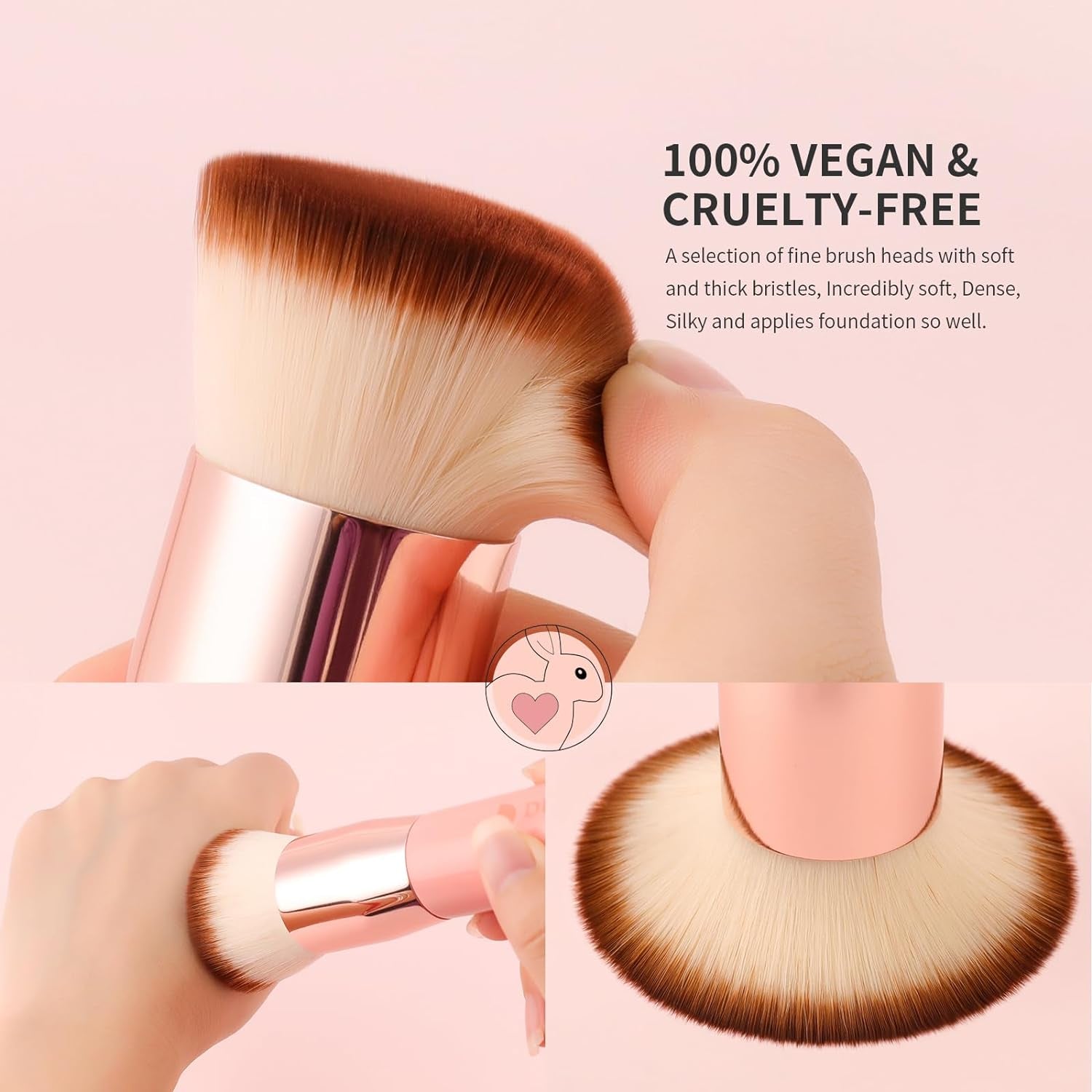 Self Tanner Brush Kabuki Foundation Brush for Liquid Makeup Flat Top Professional Stick Buffing Blending Mineral Powder Large Makeup Face Brush, Pink
