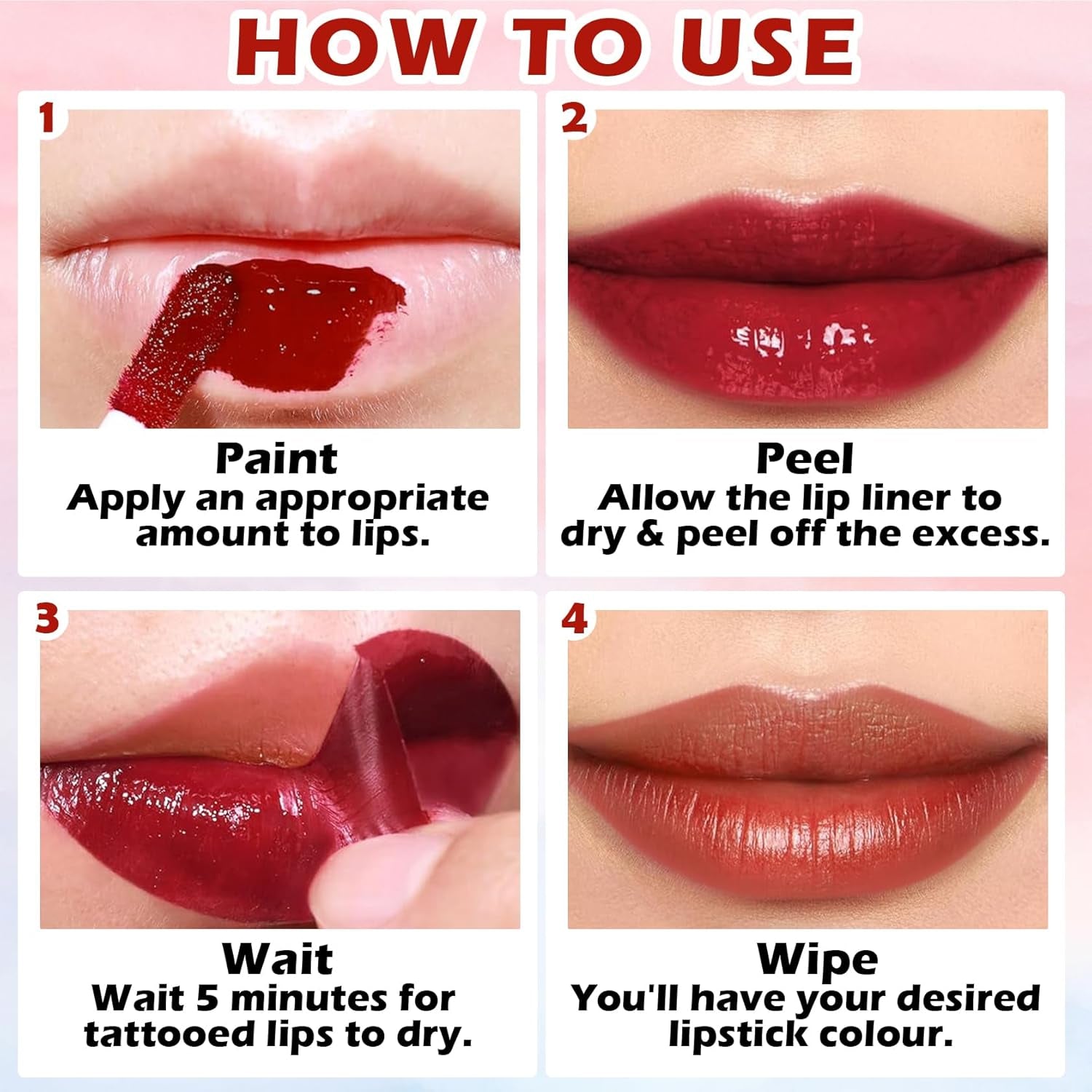 2 Colors Peel off Lip Stain Peel off Lip Tint Stain Matte Lip Tattoo Peel off Long Lasting Waterproof Lip Peel off Stain Non-Stick Cup Peel off Lip Stain (01+02)