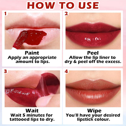 2 Colors Peel off Lip Stain Peel off Lip Tint Stain Matte Lip Tattoo Peel off Long Lasting Waterproof Lip Peel off Stain Non-Stick Cup Peel off Lip Stain (01+02)