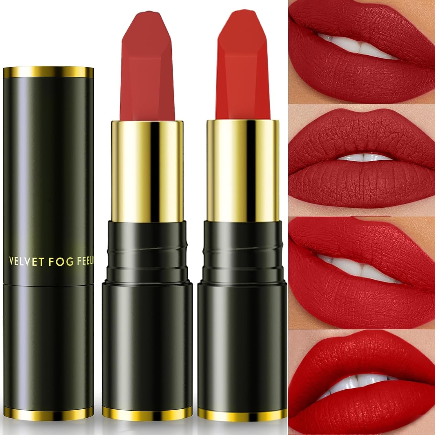2 Pcs Matte Lipstick,Velvet Matte Lip Sticks,Red Velvet Lipstick,Smudge Proof Long Lasting Lipstick,Waterproof Non-Stick Cup Lip Stain for Women Girls(Retro Red + Rouge)