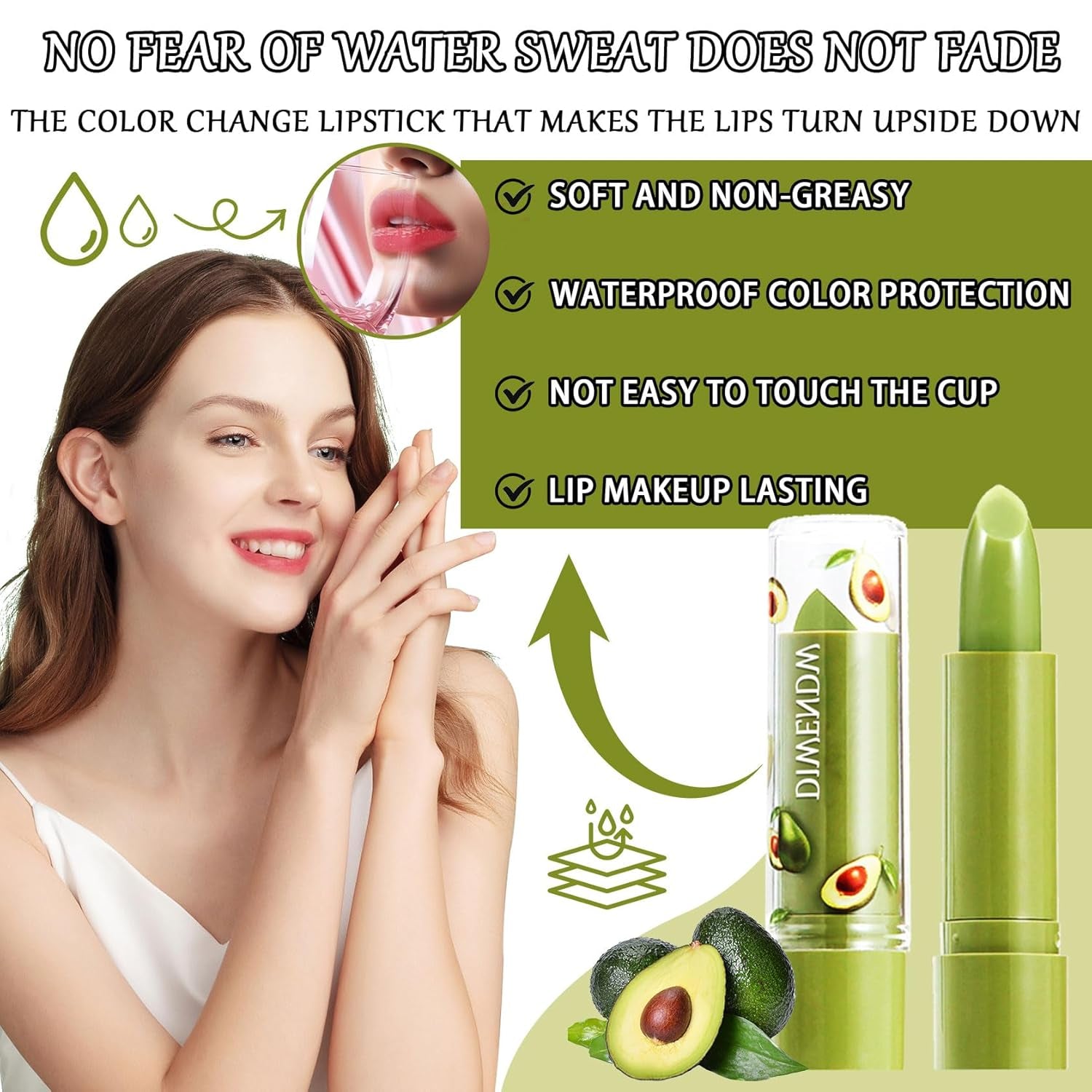 4 Pcs Avocado Color Changing Lipstick for Women,Ph Mood Magic Lipstick Makeup Gift Set,Waterproof Lip Moisturizer Pigmented Long Lasting Tinted Color Change Labiales Lip Gloss Balm Stain