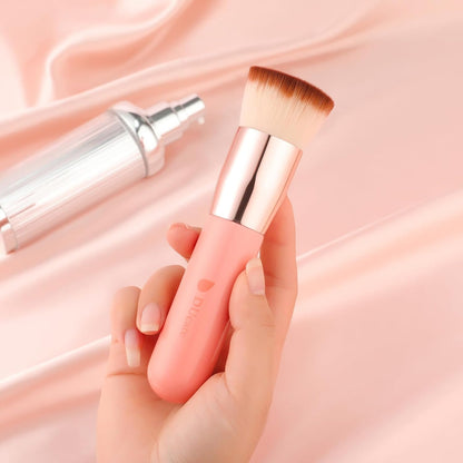 Self Tanner Brush Kabuki Foundation Brush for Liquid Makeup Flat Top Professional Stick Buffing Blending Mineral Powder Large Makeup Face Brush, Pink