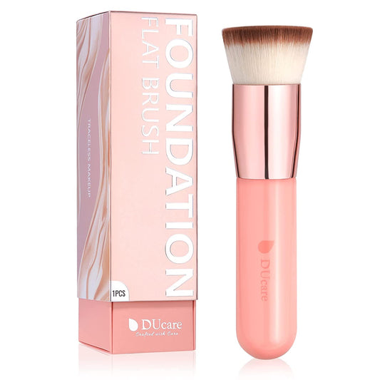 Self Tanner Brush Kabuki Foundation Brush for Liquid Makeup Flat Top Professional Stick Buffing Blending Mineral Powder Large Makeup Face Brush, Pink
