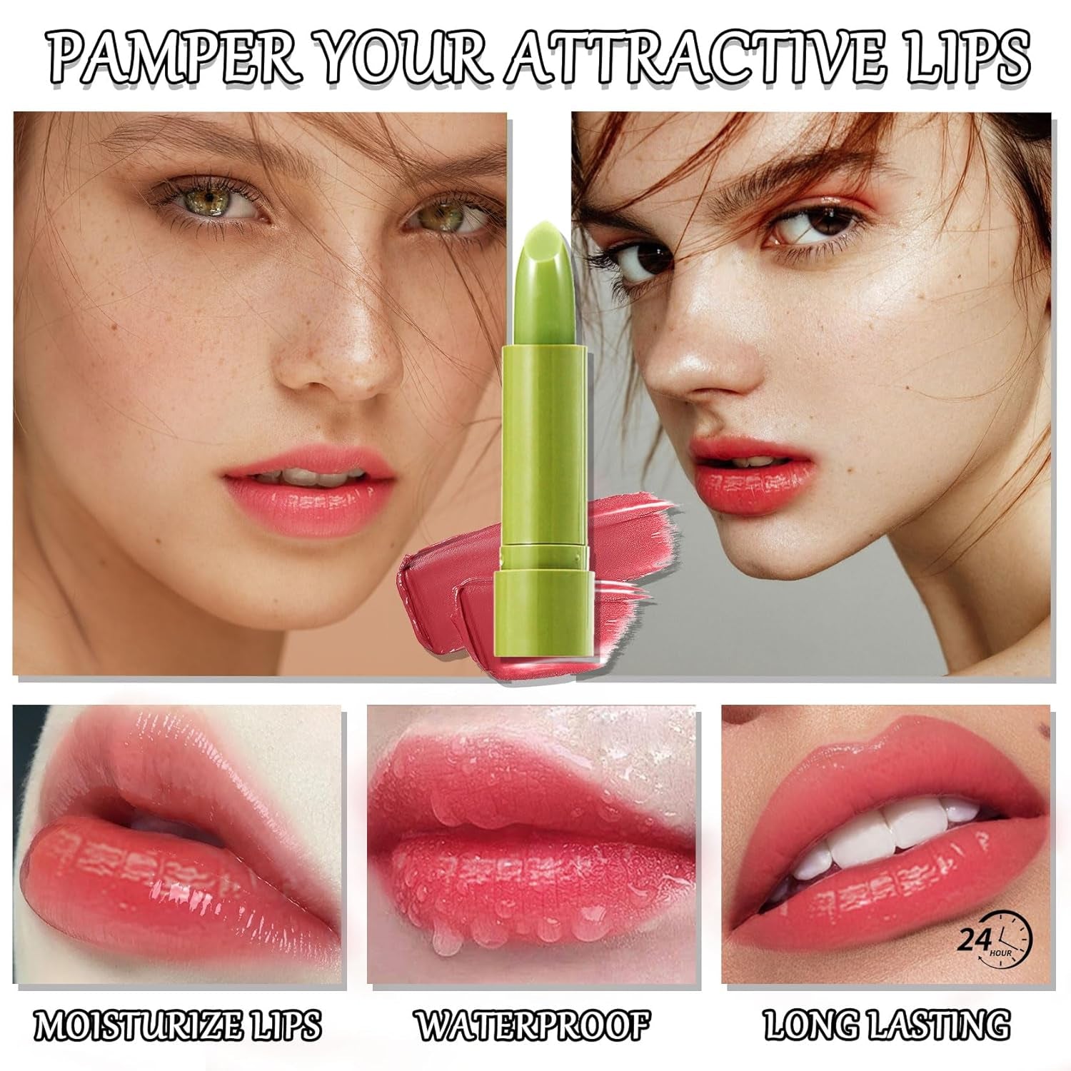 4 Pcs Avocado Color Changing Lipstick for Women,Ph Mood Magic Lipstick Makeup Gift Set,Waterproof Lip Moisturizer Pigmented Long Lasting Tinted Color Change Labiales Lip Gloss Balm Stain